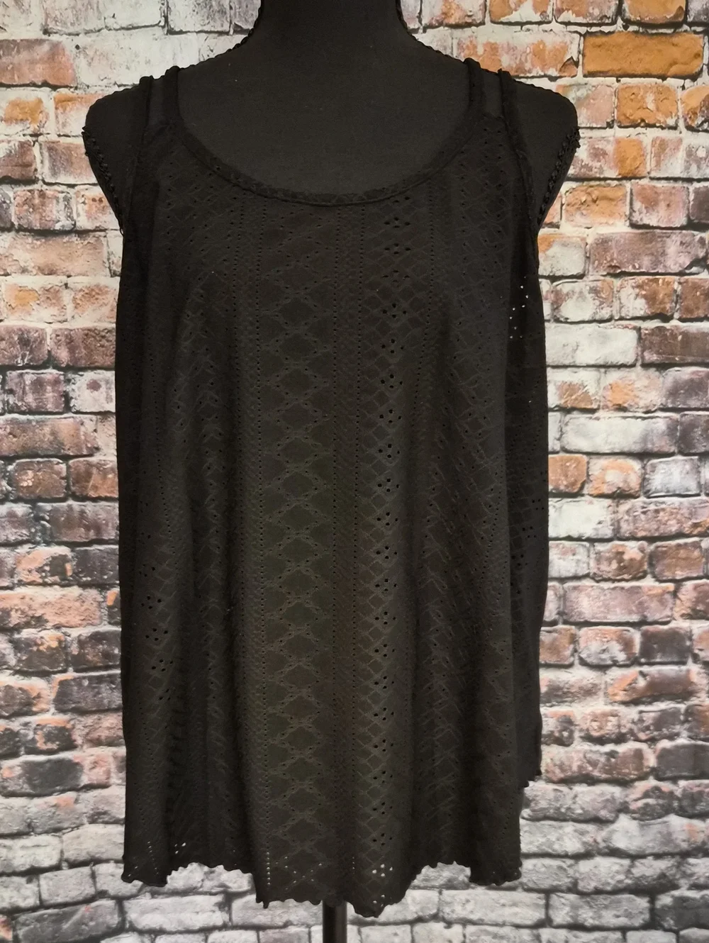 Sleeveless Black Eyelet Knit Tank Top - Women
